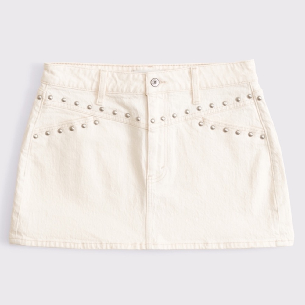 ABERCROMBIE Curve Love Mid Rise Studded Denim Mini Skirt